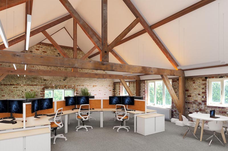 architectural visualisation of barn office